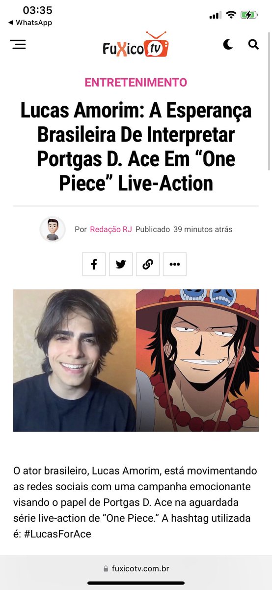 TheLucasAmorim's tweet photo. ESTAMOS NA BRIGA FAMÍLIA OP 🇧🇷

#LucasForAce 🔥

 @netflix
@NetflixBrasil @OnePieceNxBr 
#OnePiece ° #StrawHatPirates
#MonkeyDLuffy #OnePieceFan
#OnePieceWorld #EichiroOda
#OnePieceLiveAction e
#PortgasDAce 
#ActorLife
#AnimeFan
#EichiroOda https://t.co/cJ1mumOWir