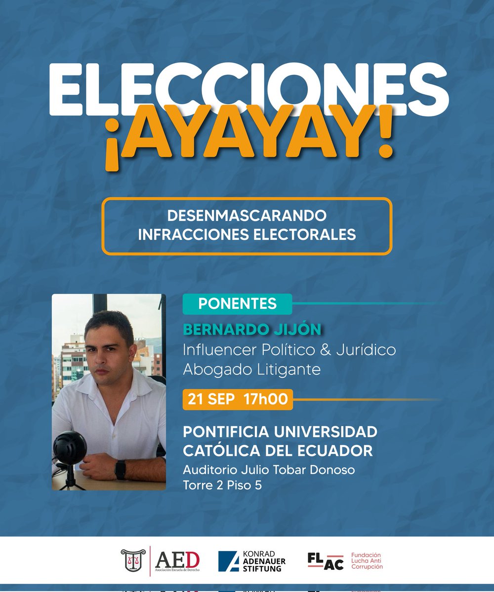 JuanEGuarderas's tweet photo. 🔊 ¡Quedan todos invitados a este gran evento de la @flacecuador en colaboración con @kas_ecuador y @AEDPUCE! 

Nos sumergiremos en lo más oscuro de estas elecciones. 🗳️🔍 

🗓 21/09 | 17h00
🏢 @PUCE_Ecuador - Auditorio Julio Tobar Donoso, Torre 2, P5 

#Elecciones2023 #CNE #TCE https://t.co/cerKPz6Dyw
