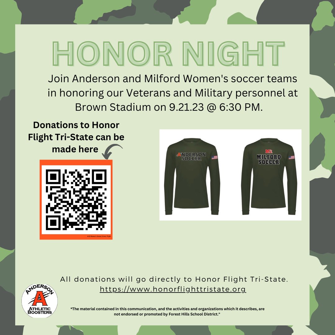 Military Honors Night is this Thursday at Anderson! Any donations would be great!