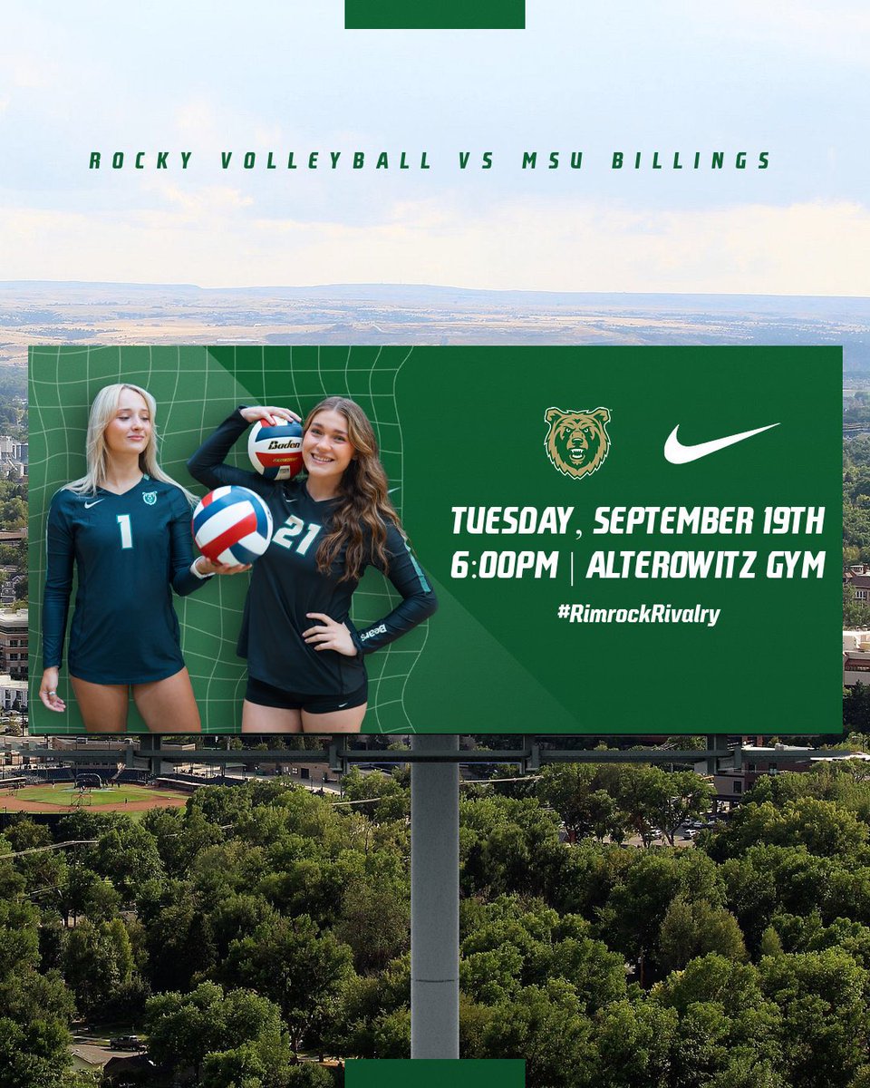 #RimrockRivalry action returns tomorrow evening as Rocky Volleyball takes on MSU Billings! Head down the road and support your Battlin’ Bears in Alterowitz Gym at 6pm!