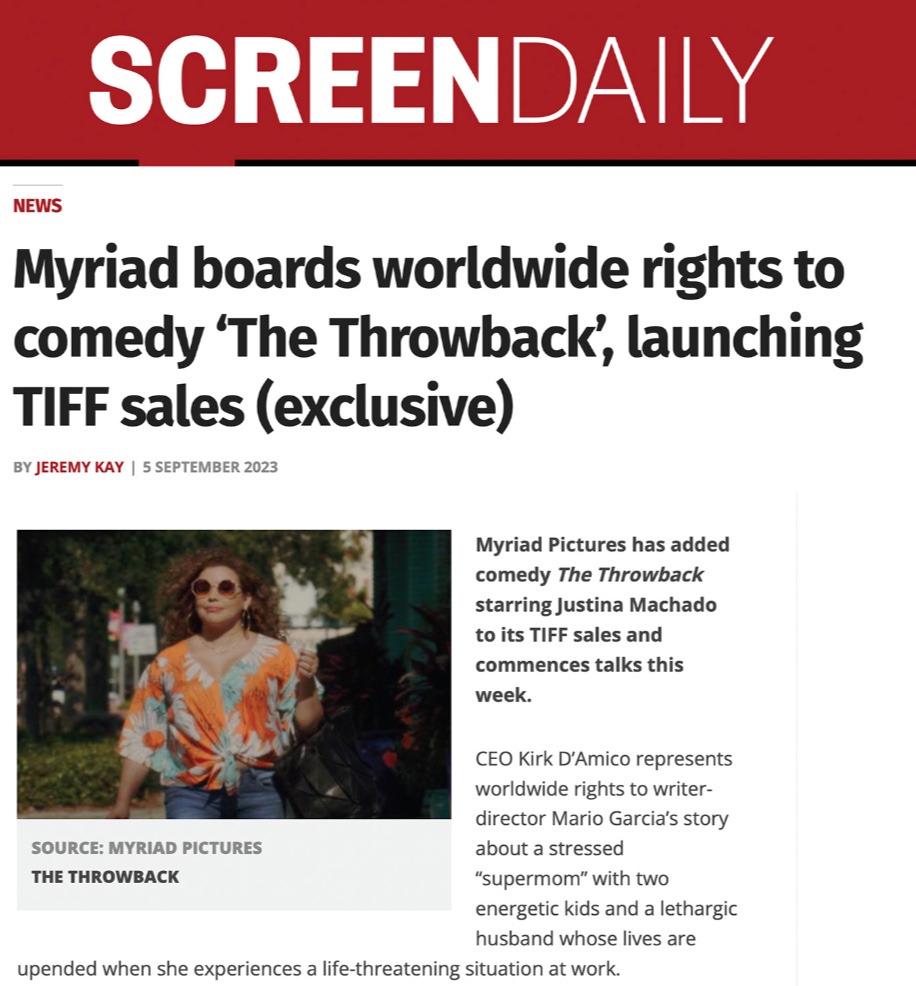 Myriad boards 🌟worldwide rights to the new @JustinaMachado comedy, 'The Throwback' Starring Will Sasso, Gregg Sulkin, Michelle Randolph, and the one and only Bobby Lee ! Check out the story at @Screendaily #thethrowbackfilm #indieFilm 😀