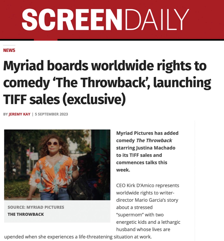 Myriad boards 🌟worldwide rights to the new <a href="/JustinaMachado/">Justina Machado</a> comedy, "The Throwback" Starring Will Sasso, Gregg Sulkin, Michelle Randolph, and the one and only Bobby Lee !
Check out the story at <a href="/Screendaily/">Screen International</a>  #thethrowbackfilm #indieFilm
😀