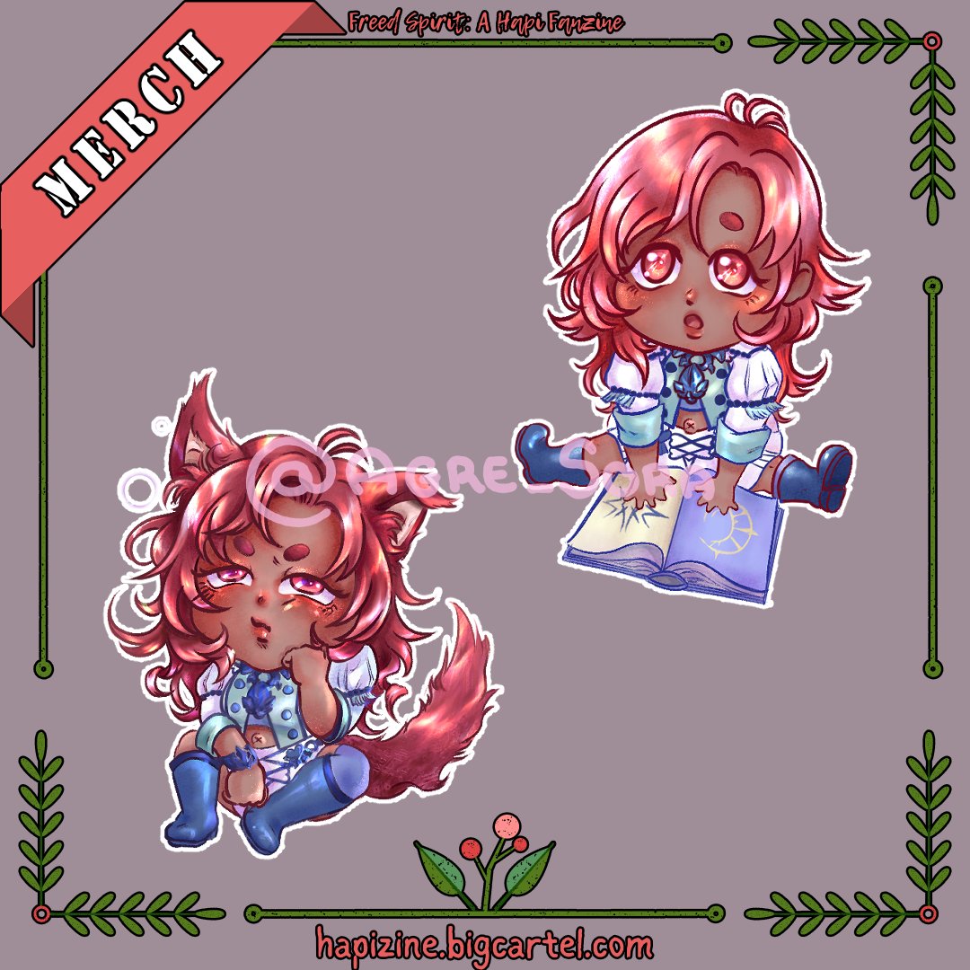 I can finally show you my pieces for the amazing <a href="/zinehapi/">Freed Spirit: A Hapi Zine</a>, one of my fave charas 💜 I'm also (a little?) proud about how it ended, I love all my pitches and hope you all like them as well. 

If you want you can search leftovers, also I included a few easter eggs 👀 #FE3H #Hapi
