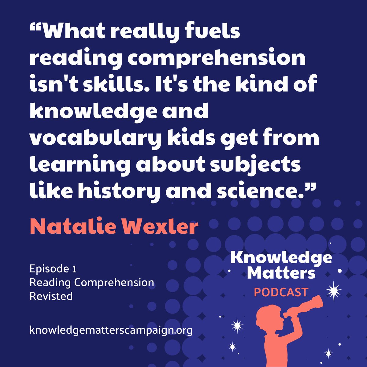 Knowledge Matters Campaign (@knowledgematrs) on Twitter photo Are you looking for a new podcast? The #knowledgematters podcast episodes are available at knowledgematterscampaign.org/podcast/
Hosted by <a href="/natwexler/">Natalie Wexler</a>, you’ll hear educators share about the positive changes they’ve seen with student learning after implementing a knowledge-building curriculum! Are you looking for a new podcast? The #knowledgematters podcast episodes are available at knowledgematterscampaign.org/podcast/
Hosted by <a href="/natwexler/">Natalie Wexler</a>, you’ll hear educators share about the positive changes they’ve seen with student learning after implementing a knowledge-building curriculum!