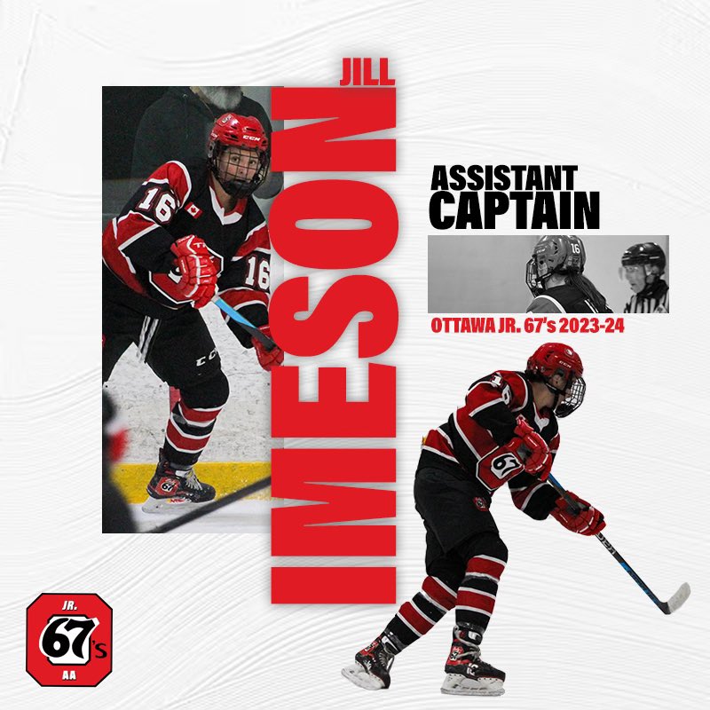 OttawaJr67s's tweet photo. Meet our 2023-24 leadership group!
Assistant: #8 Marieve Roussel
Assistant: #11 Brooke Terry
Assistant: #16 Jill Imeson
(1/2)
#67sAA #Jr67s https://t.co/OzEfA06O82