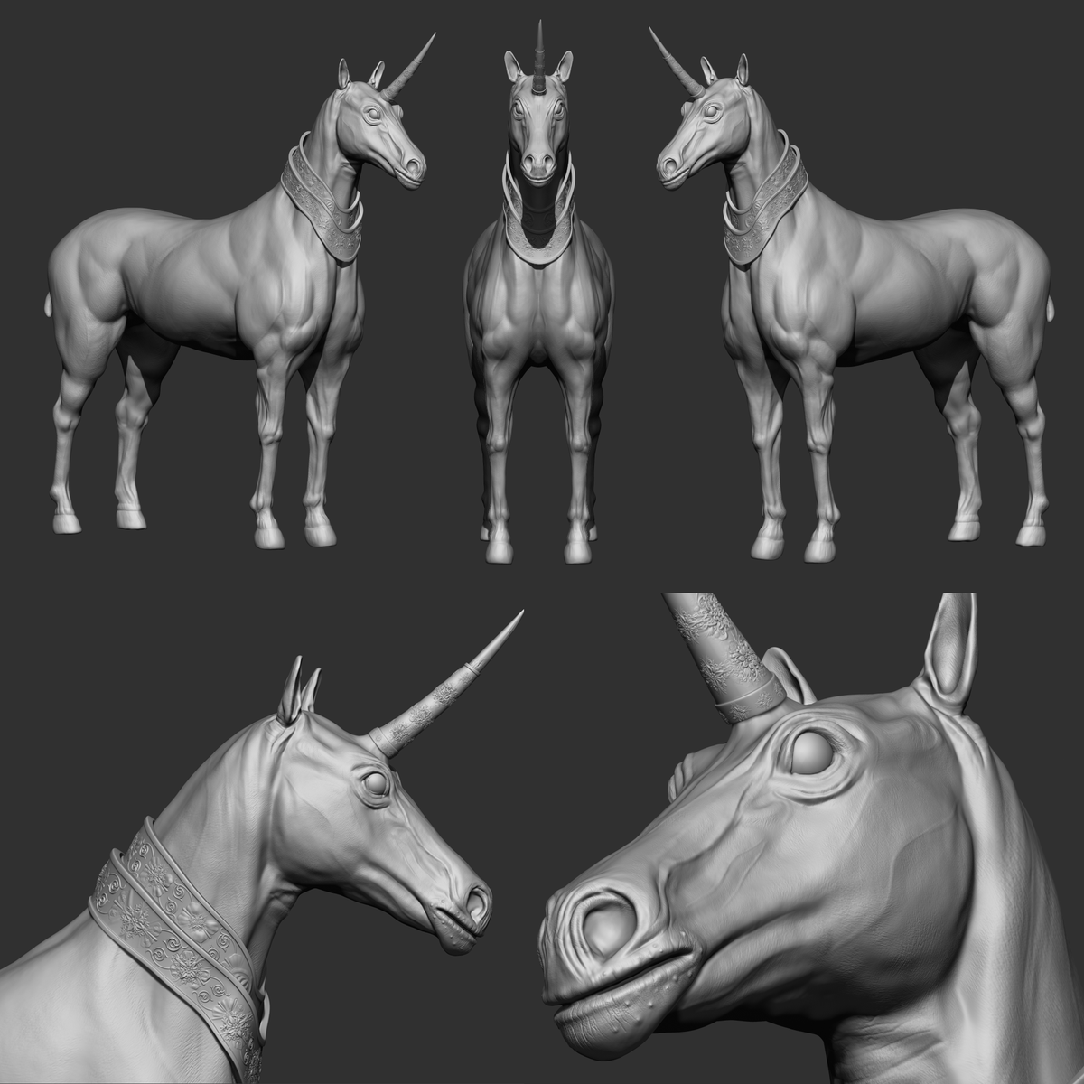 Enchanted Unicorn design for artquest challenge by @ArtByClaina done.

#conceptart #characterdesign #digitalart #fantasy #3dmodel #3dmodeling #sculpt #stylized #art #creaturedesign #monsterdesign #3dart #3dsculpting #gameassets #gamecharacter #gameart #unicorn #horse #animals