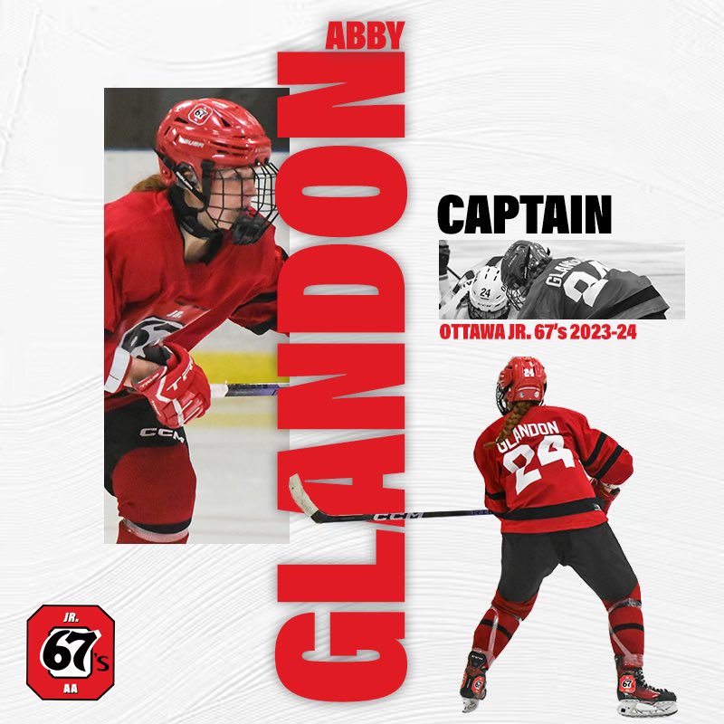 OttawaJr67s's tweet photo. Meet our 2023-24 leadership group!
Captain: #24 Abby Glandon
Assistant: #33 Sarah Howell
Assistant: #91 Jess Teskey
(2/2)
#67sAA #Jr67s https://t.co/vx9HPgx5xc