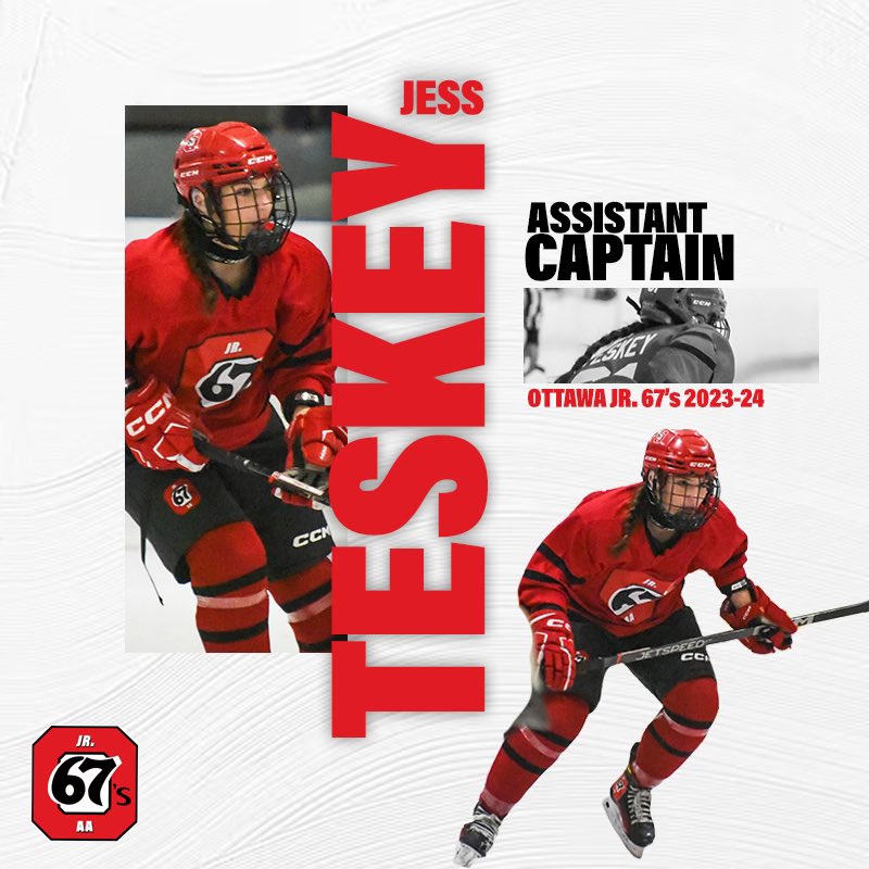 OttawaJr67s's tweet photo. Meet our 2023-24 leadership group!
Captain: #24 Abby Glandon
Assistant: #33 Sarah Howell
Assistant: #91 Jess Teskey
(2/2)
#67sAA #Jr67s https://t.co/vx9HPgx5xc