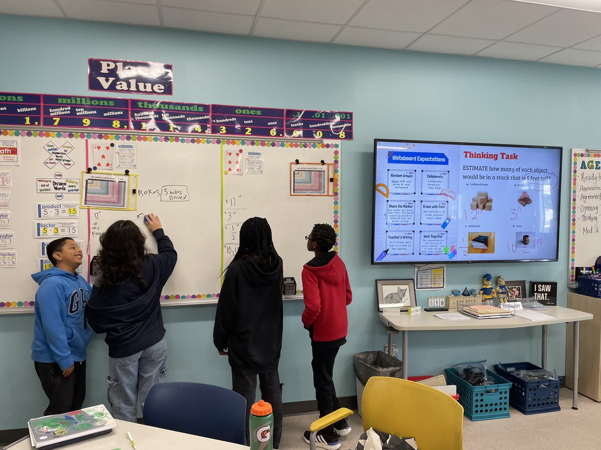 KaitlinBowker's tweet photo. Little estimating action for our thinking task in #6thgrademath today. Loved the various strategies and conversations taking place. #buildingthinkingclassrooms @LincJrHi https://t.co/lsAerLGf6j