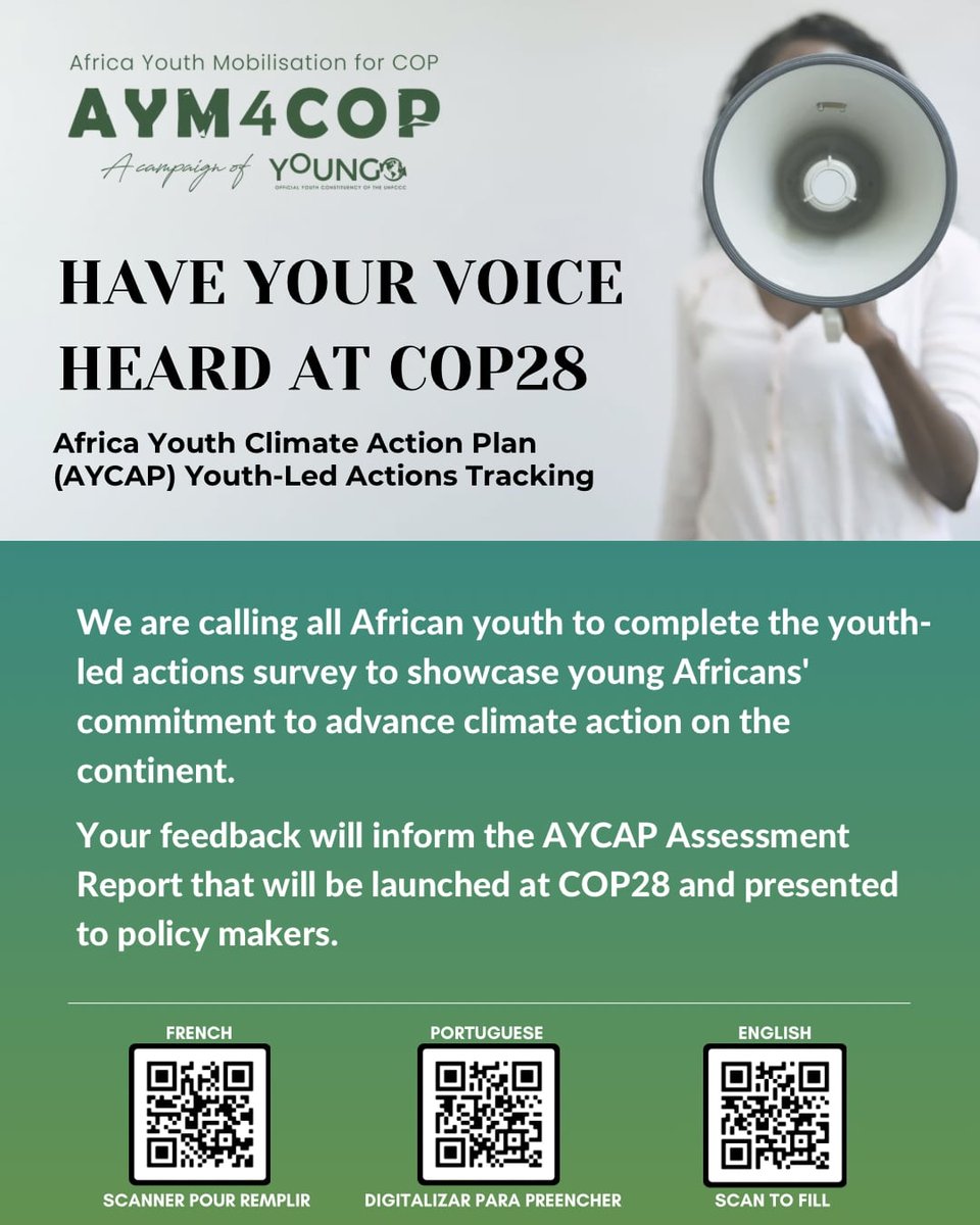 SalifKO31547825's tweet photo. 🌍Elevons la vois des jeunes en participant cette enquête sur le plan d'action de la jeunesse africaine pour le climat.
✅C'est notre avenir, unissez-vous à nous pour l'action climatique en Afrique.
@IYCM @aym4cop @GARDDMali2021 @PNUDMALI
#COP28 #COY18
#AYCAP https://t.co/Ta0vrxPKYu