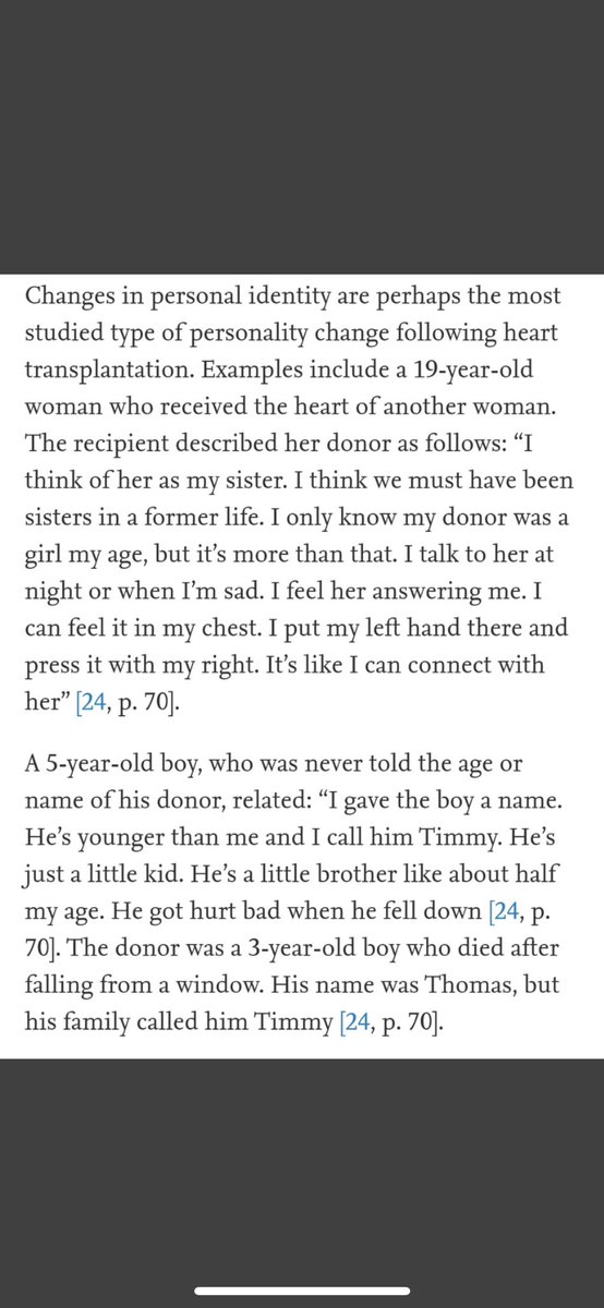 DQuilici1's tweet photo. @crulge Came across this a while back and it absolutely blew my mind. 

Transplant recipients often develop traits of the donor, and many times can have their memories as well. Wild. https://t.co/QQ9okwKf5U