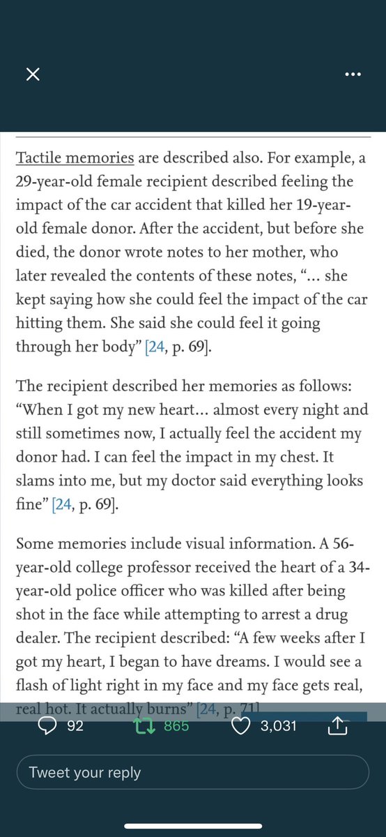 DQuilici1's tweet photo. @crulge Came across this a while back and it absolutely blew my mind. 

Transplant recipients often develop traits of the donor, and many times can have their memories as well. Wild. https://t.co/QQ9okwKf5U