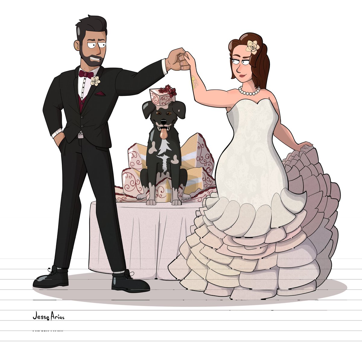 RetroMutt's tweet photo. Wedding gift for a friend of mine! Had a lot of fun drawing this and they love it so even better. I did such a good job on the cake :p 

#digitalart #DigitalArtist #characterdesign #cartoon https://t.co/tKNu21e9XL