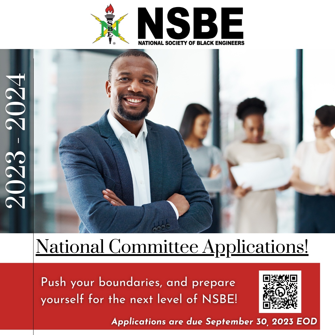 2023-2024 National Committee Applications Are Open!

The application will close by Saturday, September 30th, 2023 EOD EDT. If interested, please apply with haste! Also, share this with your network! Link in bio! 👍🏾

#R1nsbe #NSBE #Region1 #OneFiyah #BlackExcellence
