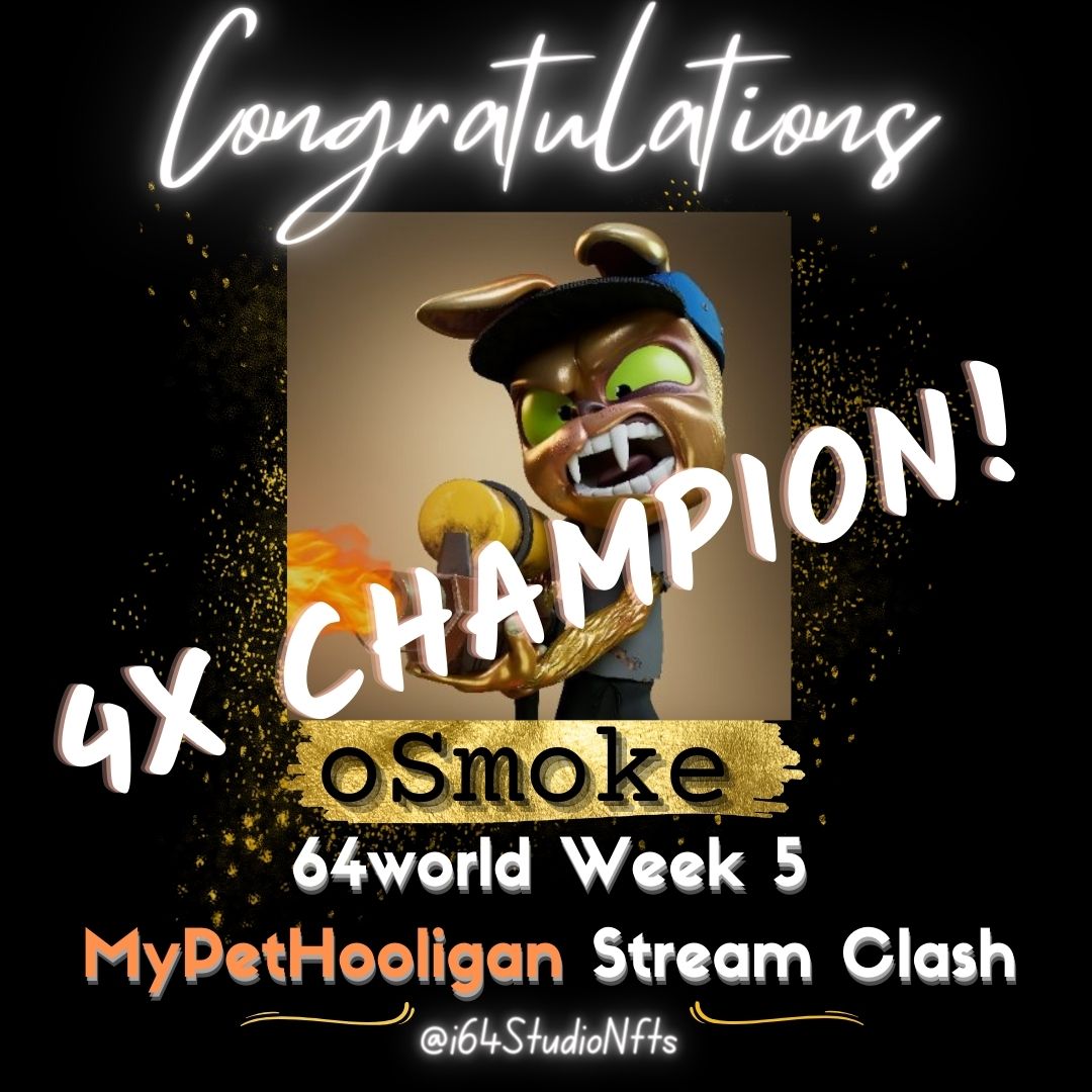 i64StudioNFTs's tweet photo. The winner of @mypethooligan stream clash week #5, the unstoppable force. 🐰⬇
@oSmoke1984 🏆
On a 4 week winning spree! 👁👄👁
BUT this week we shook things up!
It was 2ND PLACE who won a #Zuckbot this week!
1️⃣ @oSmoke1984 - 198 pts
2️⃣ @colbylae1_ - 145 pts (Winner of Zuckbot #10431)
3️⃣ Liger55 - 138 pts
Each week has been more intense than the last!
Huge shoutout's to the #MyPetHooligan co-host @jdunk_og
#NFTs #NFTGiveaway #NFTcommunity #KarrotGang