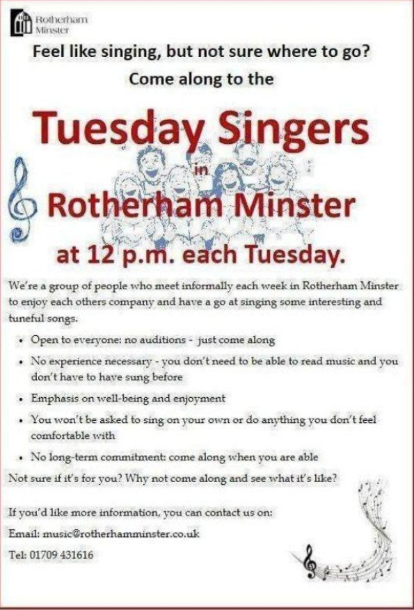 Stag_RosePPG's tweet photo. #tuesday -time to exercise your vocal chords!! Sing for fun and your well being with the Tuesday Singers. Drop in today, 12 noon

#FREE @RothMinster Connections
Give it a try - sing your way to better health☺️

#musicislife #sing #company #singforhealth #singforhealth🎹🎙️🎵🎶👩🏽‍🎤🎶 https://t.co/8IB72ht3ue