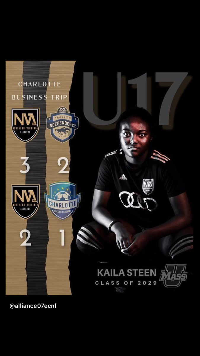 Northern Virginia Alliance ECNL 2007 (@allianceecnl07) on Twitter photo Successful business trip > 2 wins in 2 days
3-2 vs Charlotte Ind.
⚽️ <a href="/JuliaMyaMorales/">Julia Morales ECNL 2025</a>
⚽️ Audrey McKeen
⚽️ Foley Robertson
2-1 vs. Charlotte SA
⚽️ Nariah Goldman
⚽️ <a href="/jordankturner4/">Jordan Turner #4</a>
<a href="/ImCollegeSoccer/">College Soccer Truth ™</a> <a href="/TheSoccerWire/">SoccerWire</a> <a href="/ImYouthSoccer/">ECNL/GA/Recruiting/College Soccer</a> <a href="/TopDrawerSoccer/">TopDrawerSoccer</a> <a href="/PrepSoccer/">Prep Soccer ⚽️</a> Successful business trip > 2 wins in 2 days
3-2 vs Charlotte Ind.
⚽️ <a href="/JuliaMyaMorales/">Julia Morales ECNL 2025</a>
⚽️ Audrey McKeen
⚽️ Foley Robertson
2-1 vs. Charlotte SA
⚽️ Nariah Goldman
⚽️ <a href="/jordankturner4/">Jordan Turner #4</a>
<a href="/ImCollegeSoccer/">College Soccer Truth ™</a> <a href="/TheSoccerWire/">SoccerWire</a> <a href="/ImYouthSoccer/">ECNL/GA/Recruiting/College Soccer</a> <a href="/TopDrawerSoccer/">TopDrawerSoccer</a> <a href="/PrepSoccer/">Prep Soccer ⚽️</a>