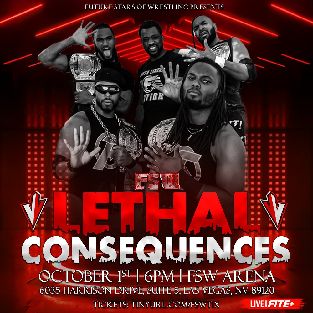 FSWVegas's tweet image. For three straight years #LightsCameraFaction have stood tall at FSW Survival of the Fittest. How will they celebrate the victory on Sunday October 1 at Lethal Consequences streaming LIVE on @FiteTV+! 

Tickets: eventbrite.com/o/futurestars-…
