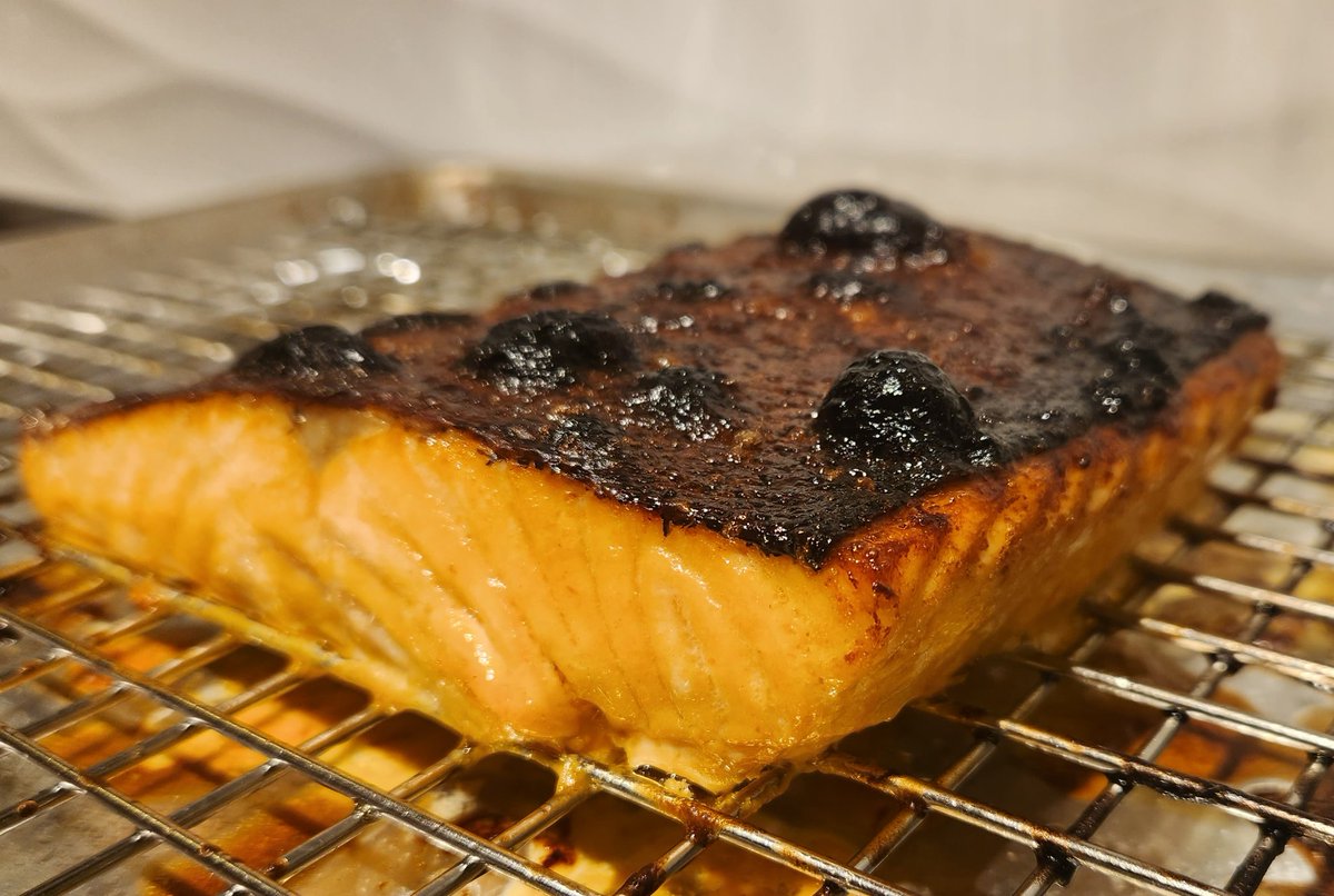 Perfectly #charred #crispy #mediumrare #salmon is a thing of beauty. #cookingisfun