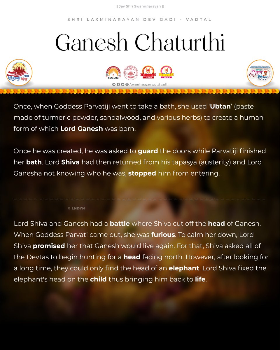 officiallndym's tweet photo. Today is the start of Ganesh Chaturthi - Ganpati Bappa Morya!
•
•
•
•
#Swaminarayan #LNDYM #Dharmakul #VadtalGadi #LNDev #NNDev #DharmakulAashrit #VadtalDham #RaghuvirWadi #RaghuvirVadi #Vadtal200 #LNDev200 #Acharya75 #AmrutMahotsav2024 #GaneshChaturthi #LordGanesh https://t.co/c6TCxRQFpa