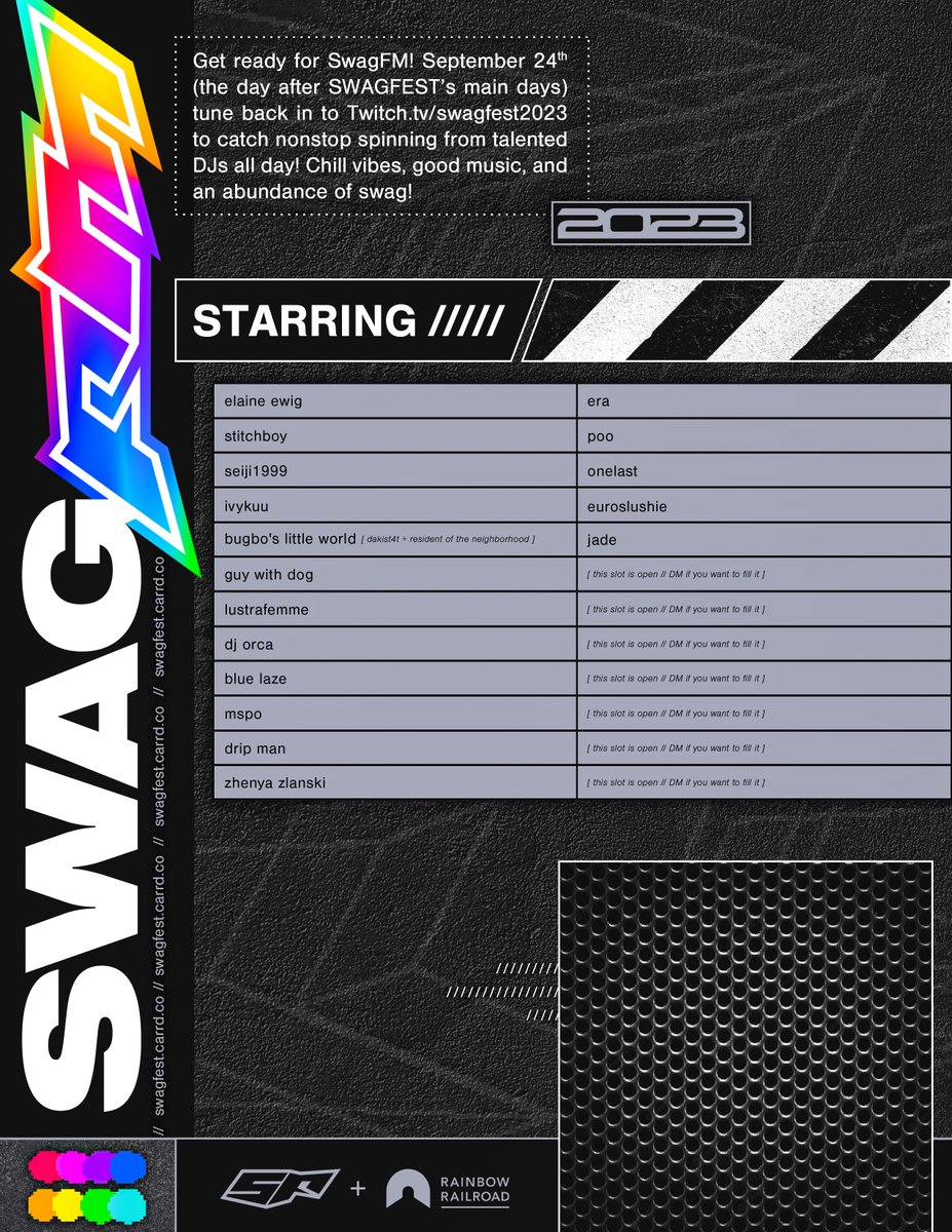 🌈 Get ready for SwagFM 
/ / / / /
🌈 Sunday Sept. 24th starting @ 1p EST
/ / / / /
🌈 Chill vibes and good music from talented artists!