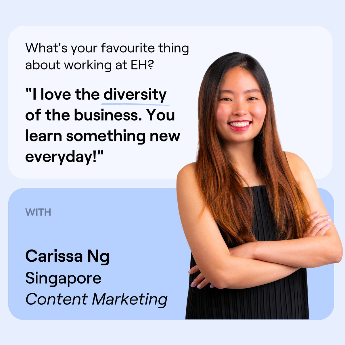 EmploymentHero's tweet image. Local heroes. Team Singapore 🇸🇬

Introducing our Content Marketing Specialist, Carissa Ng.

Nestled in the vibrant heart of Singapore, Carissa has been the voice behind impactful content for our SG and MY audience since May 2022.

#wearelocal #SGheroes #localheroes