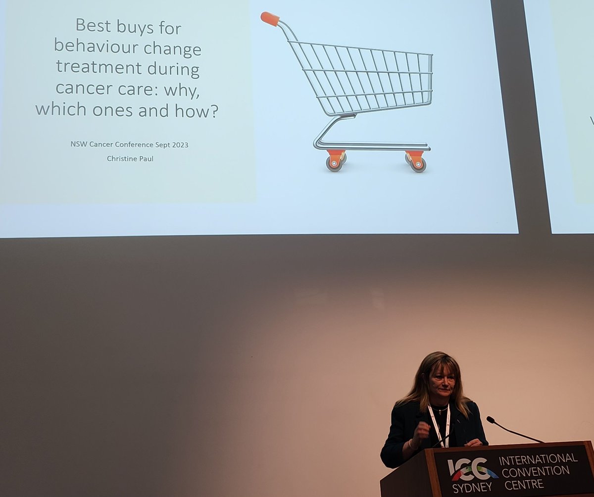 Interesting to hear what behaviours and behavioural changes impact on cancer the most. Physical activity🏃🏻‍♀️ and smoking cessation 🚭 are the big ones.
#ChristinePaul
#NSWCancerConf2023