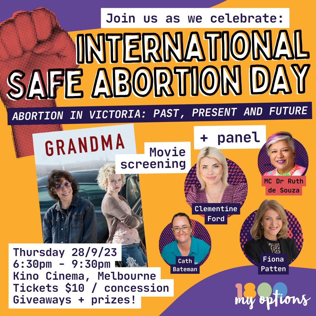 While there is a lot to celebrate there is a lot more to do even in Victoria and Australia to ensure equal access to safe abortions. 
Join us for great film night 
#SafeAbortionDay #28Sept #ourbodiesourchoice womenshealthvic.com.au/event-5409327