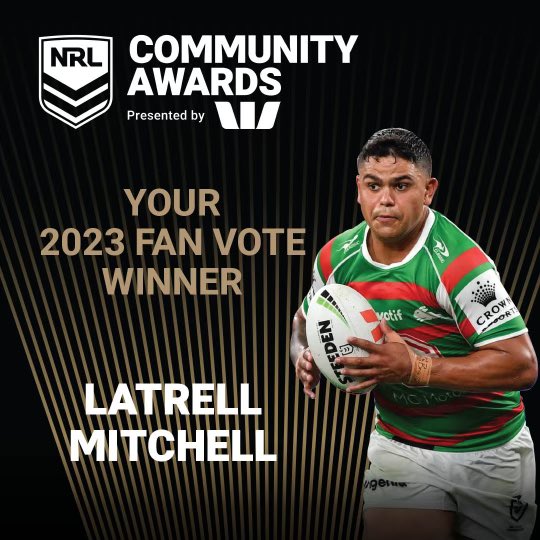 Your Ken Stephen Medal FAN VOTED winner for 2023 – Latrell Mitchell.  

Stay tuned for the official winner of the Ken Stephen Medal to be announced at the Dally M’s.