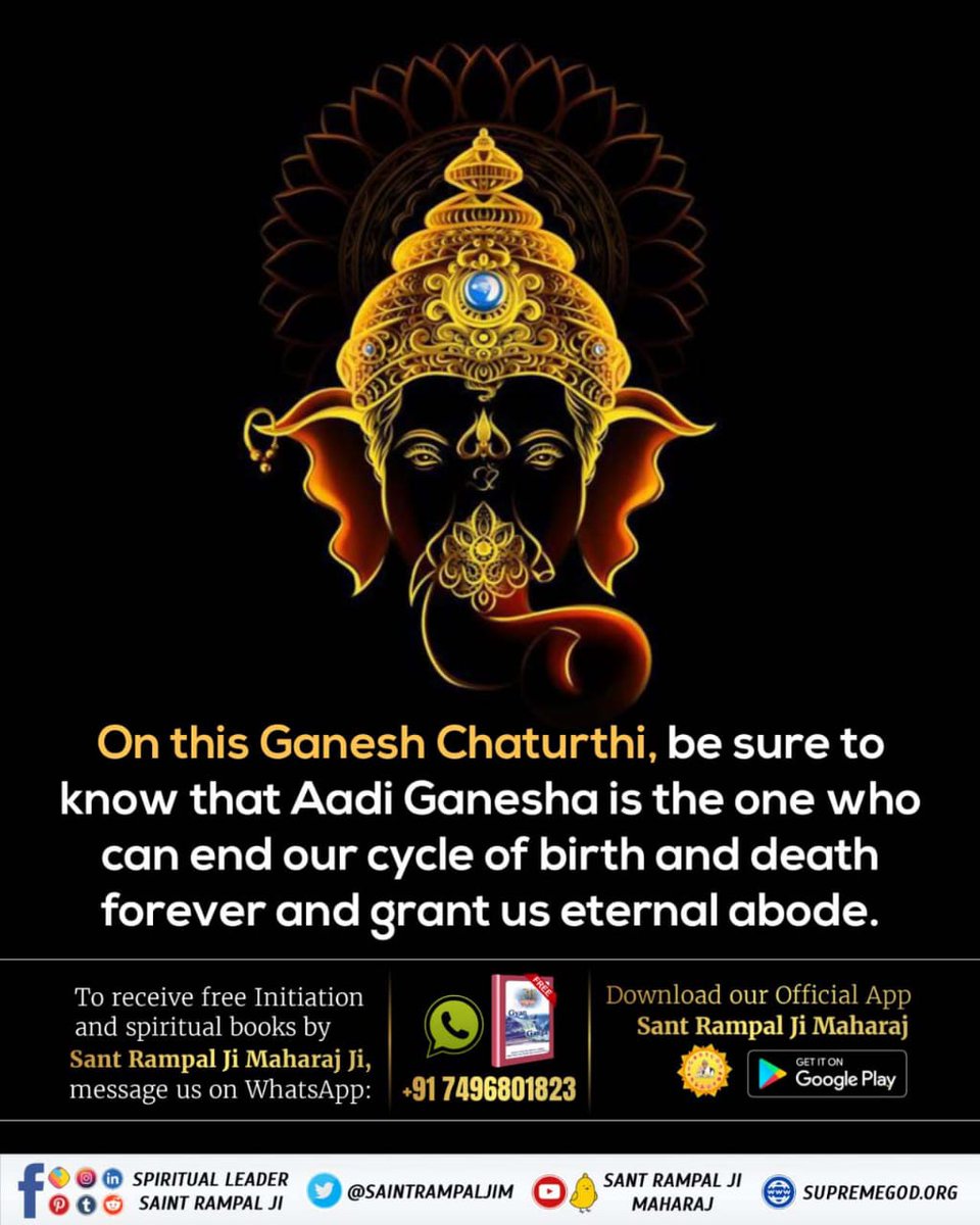Do you know #StoryOfAadiGanesha Who is Aadi Ganesh ❓❓

Real Aadi Ganesh is almighty Kabir saheb who is remover of all the obstacles of his devotees and  fill  happiness in their life.