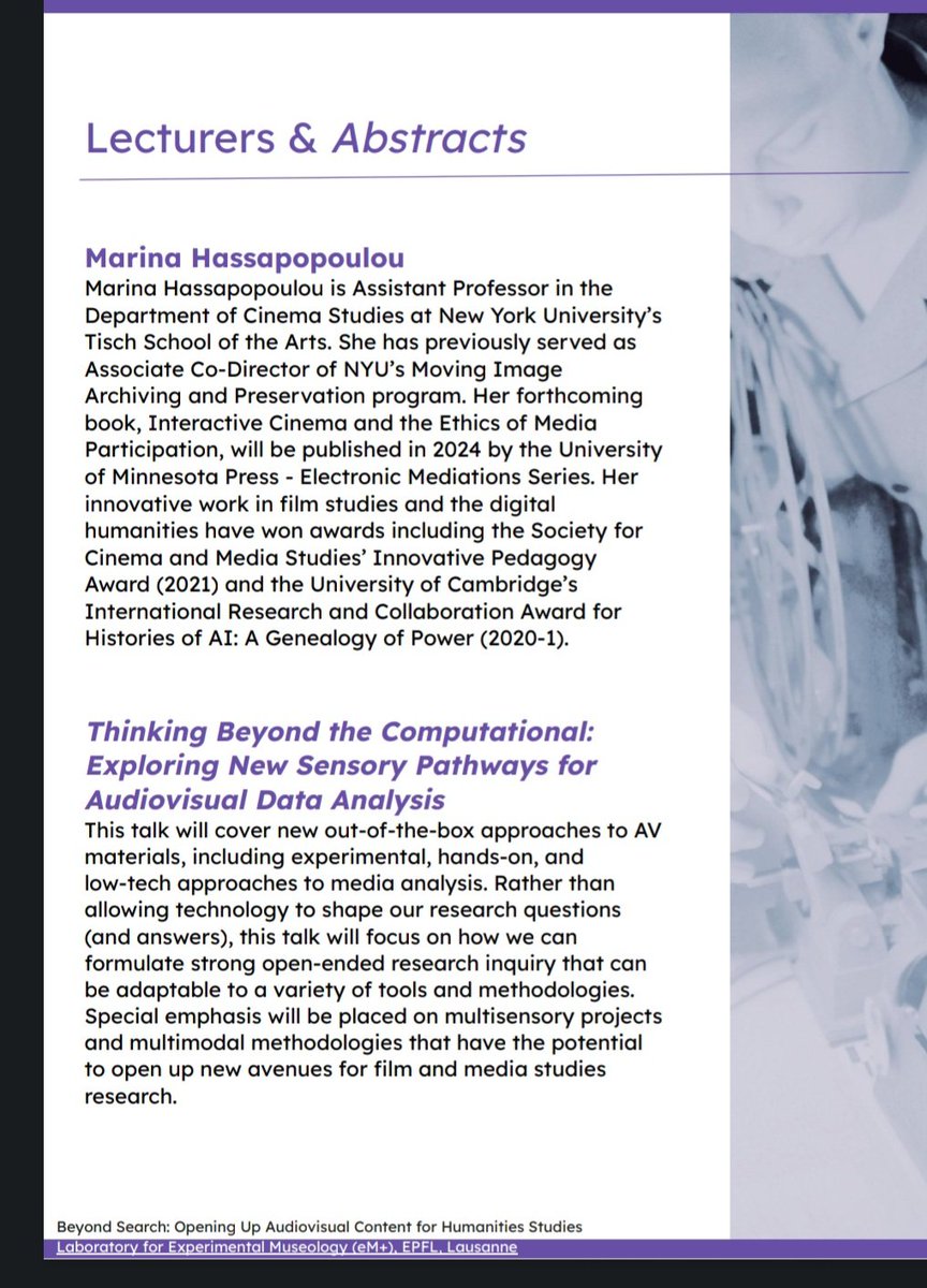 Happy to be invited as a lecturer for this cutting-edge initiative by the Laboratory for Experimental Museology. Presenting on low-tech/beyond tech experimental methodologies, 'Thinking Beyond the Computational:Exploring New Sensory Pathways for Audiovisual Data Analysis' online.