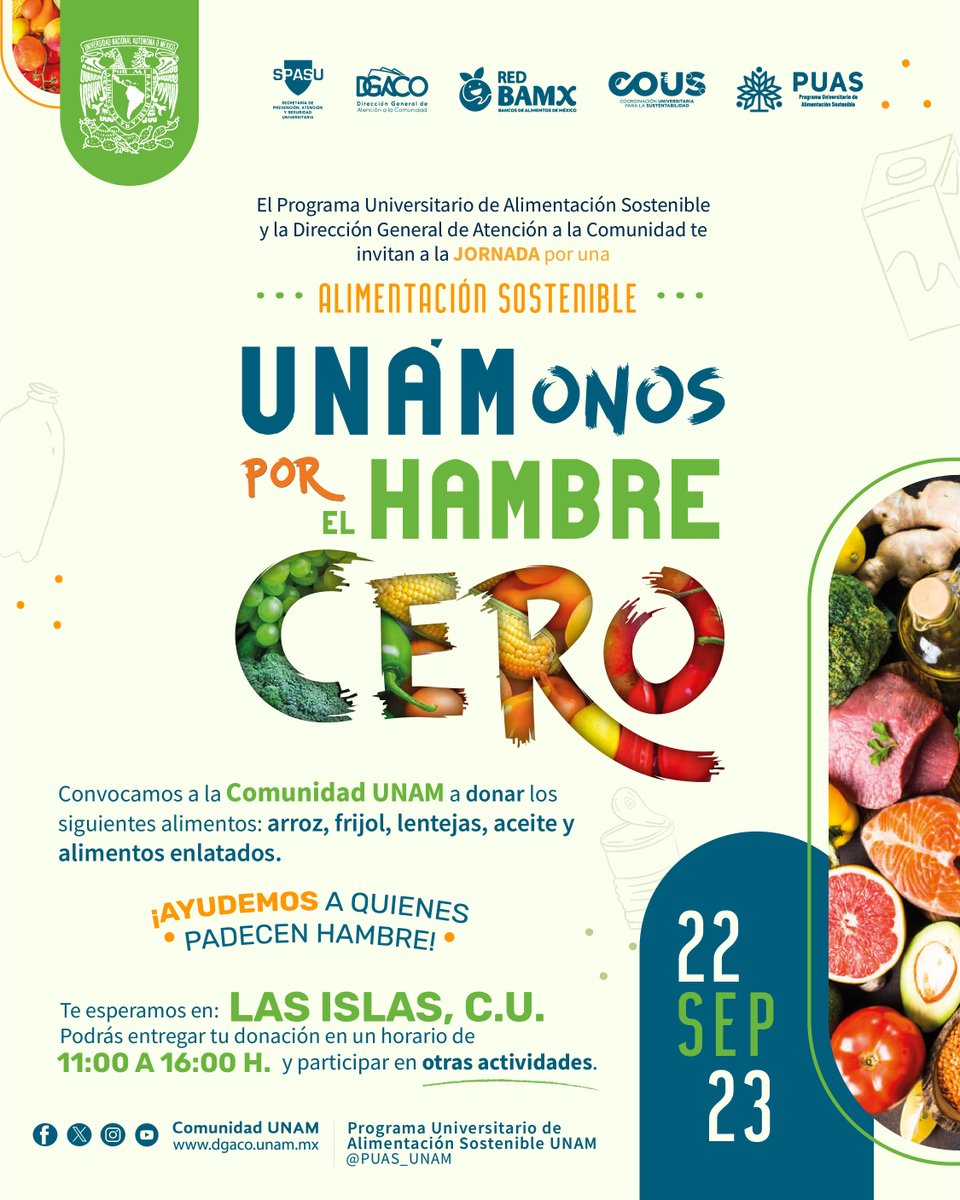 puasunam's tweet image. ¡Seguimos celebrando nuestro segundo aniversario de creación! los invitamos a que nos acompañen con su apoyo en esta colecta de alimentos para el Banco de Alimentos de México.
TE ESPERAMOS EN LAS ISLAS ¡NO FALTES!
#BAMX #DGACO #puas #UNAM