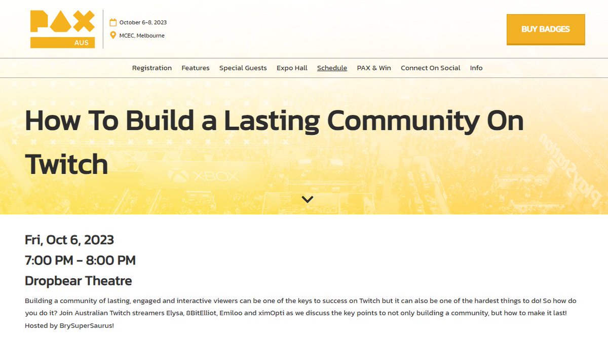 Officially on the #PAXAUS website!! HOW COOL!

<a href="/elysamelon/">Elysa ˖ ࣪⊹𐙚 → PAX AUS + TwitchCon US</a> <a href="/itsEmiloo/">emiloo</a> <a href="/8bitElliott/">8BitElliott</a> and I will see you Friday the 6th, 7PM at the Dropbear Theatre OR ELSE!!

*Also no stream today I'm a bit sick!