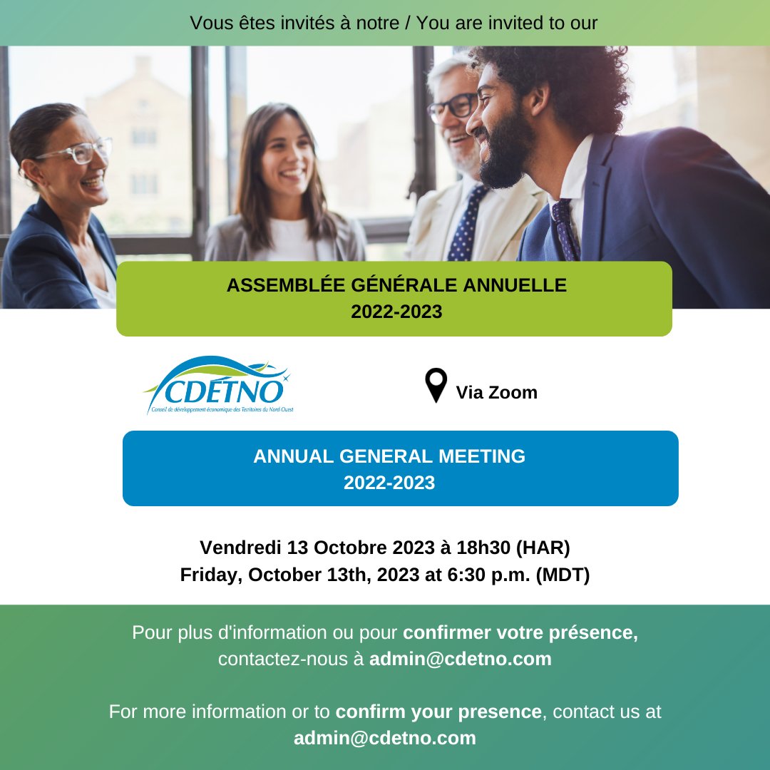 We are pleased to invite you to our virtual Annual General Meeting on October 13th at 6:30 p.m. Please email us at admin@cdetno.com to register.