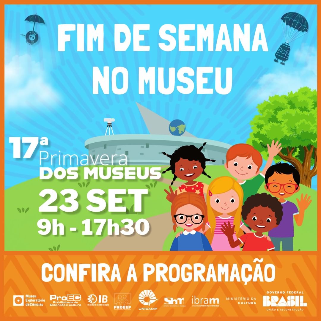 FIM DE SEMANA NO MUSEU (Atividades Presenciais Gratuitas)
Dia: 23/09/23, sábado, das 9h às 17h30

LINK PARA AS INSCRIÇÕES : beacons.ai/mcunicamp/