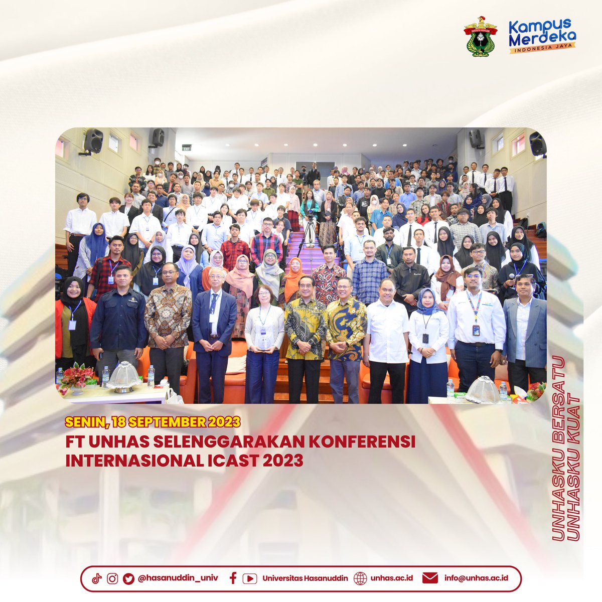 HasanuddinUniv's tweet photo. Waktunya baca #UnhasFlash, kemarin Unhas kukuhkan tiga guru besar yang masing-masing dari Fakultas Teknik loh! Unhas juga banyak menerima kunjungan kuliah tamu dan penandatanganan MoU. Semoga lewat kerjasama dengan beberapa instansi Unhas semakin maju dan #CatchWCU https://t.co/mXRRmg8iHu