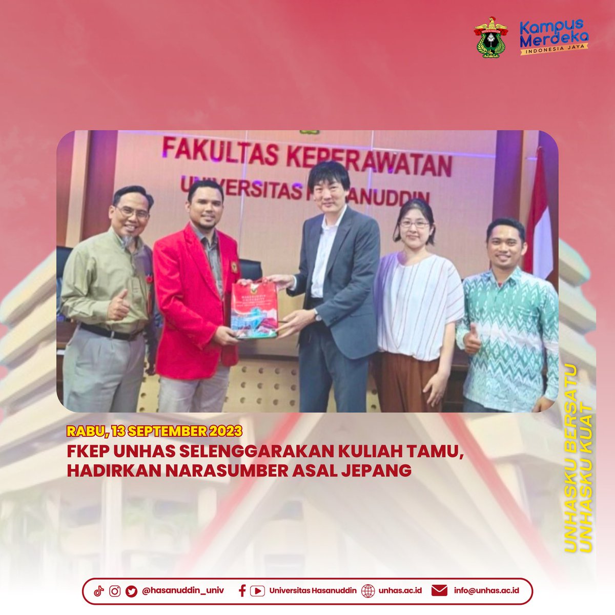HasanuddinUniv's tweet photo. Waktunya baca #UnhasFlash, kemarin Unhas kukuhkan tiga guru besar yang masing-masing dari Fakultas Teknik loh! Unhas juga banyak menerima kunjungan kuliah tamu dan penandatanganan MoU. Semoga lewat kerjasama dengan beberapa instansi Unhas semakin maju dan #CatchWCU https://t.co/mXRRmg8iHu