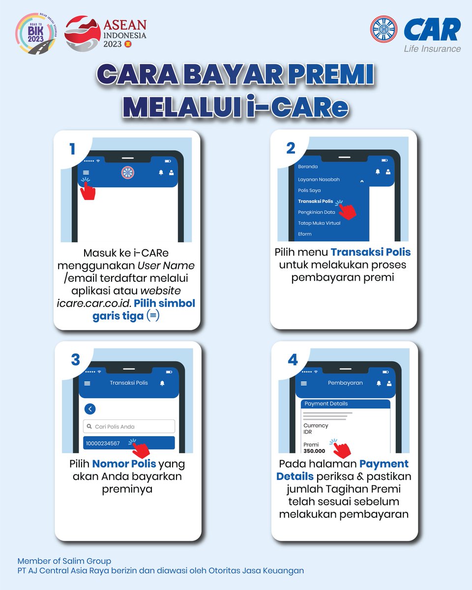 CARLife_ID's tweet photo. Kabar gembira! Kini bayar premi bisa dilakukan melalui apilikasi atau website i-CARe. Bayar premi jadi semakin mudah dan praktis kapan saja dan dimana saja karena bisa bayar di i-CARe dengan menggunakan QRIS, BCA KlikPay, atau Kartu Kredit #iCARe #carlifeinsurance https://t.co/WrImfuPAbM