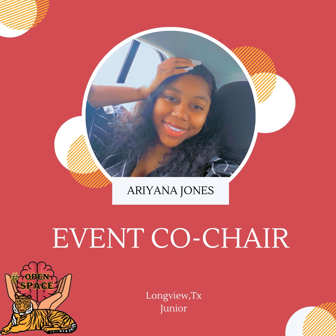 Greetings Open Space Family ! I am Ariyana Jones , a junior from Longview,Tx and I am pleased to serve as the 2023 - 2024 Event Co-Chair. Fun fact : I like to turn everybody up 🕺🏾