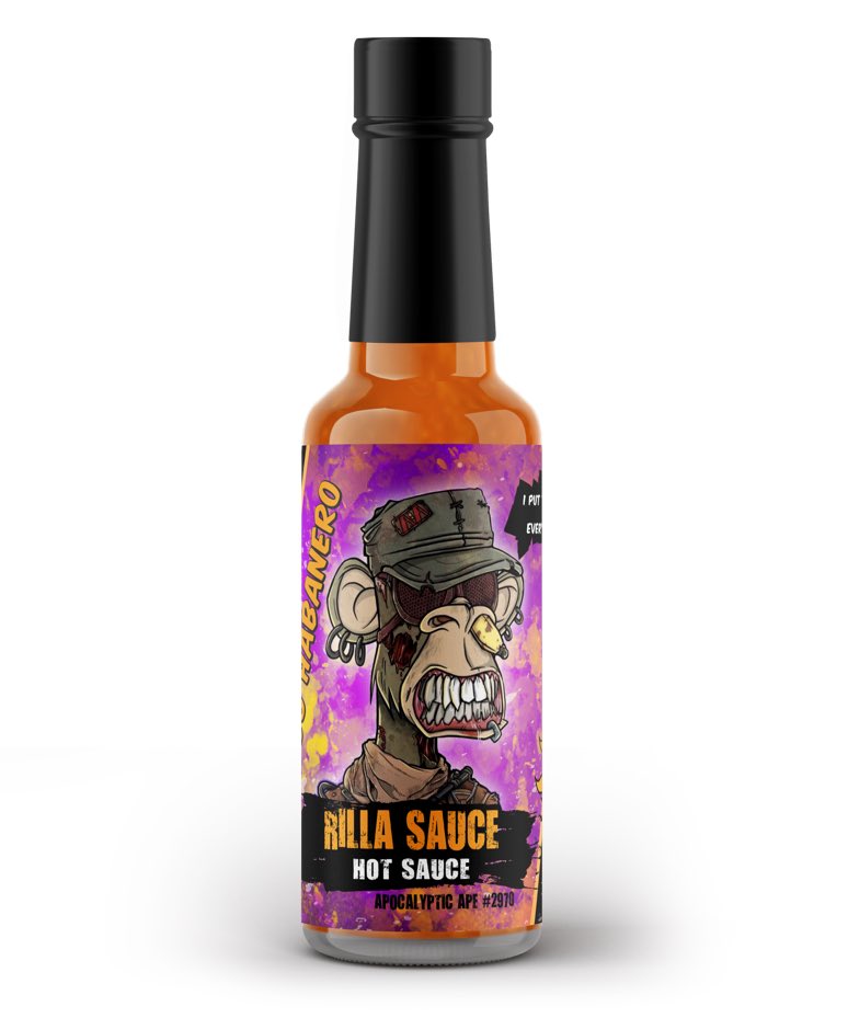 in collaboration w/ <a href="/apocalyptratns/">Apocalyptic Rations</a> + <a href="/apocalypticapes/">Apocalyptic Apes | 🦍</a> im thrilled to announce the release of “Rilla Sauce” 🔥

with the sensational blend of mango habanero, this sauce combines the perfect balance of heat, flavor + soul; delivering an unforgettable experience in every drop 🩸