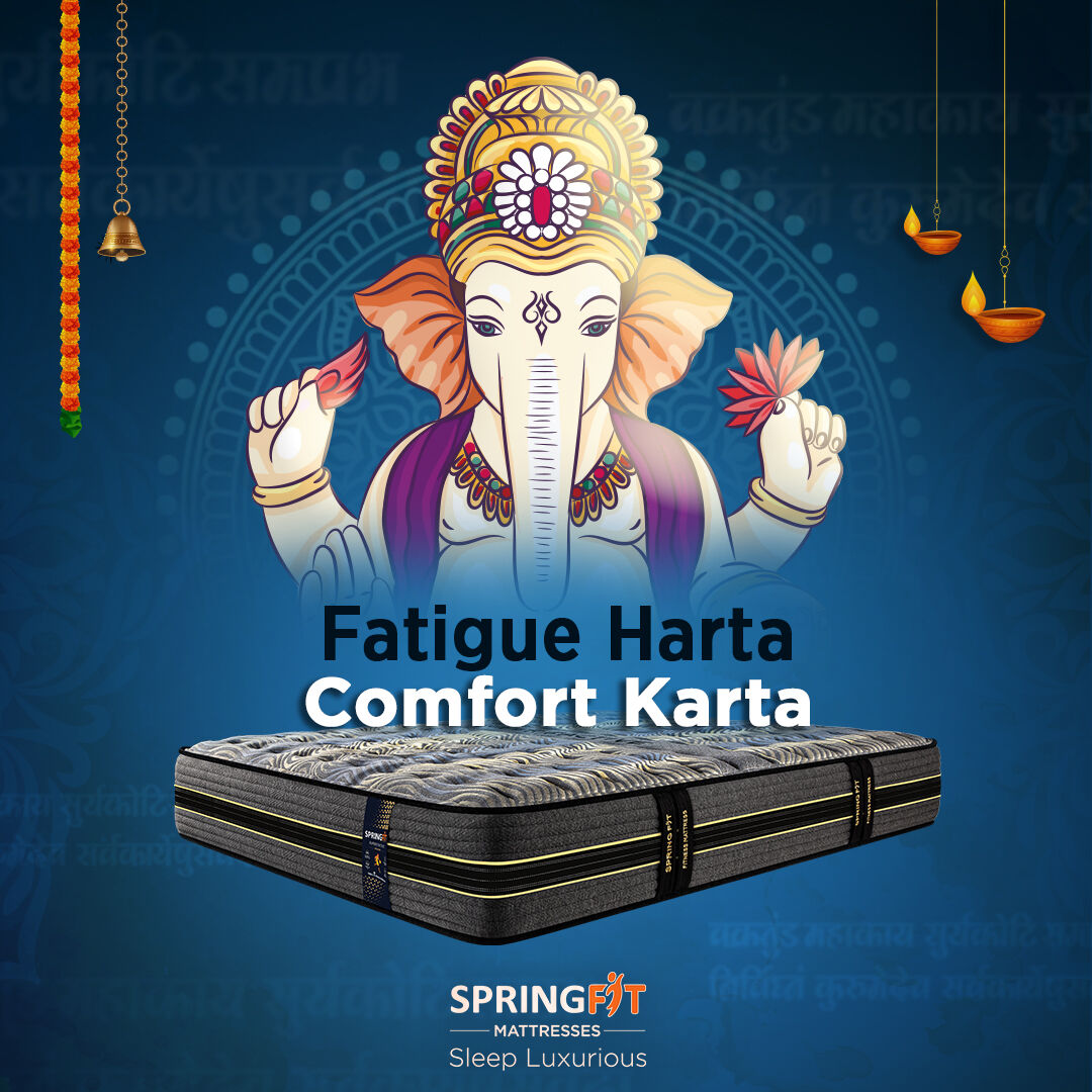 Wishing for Lord Ganesha to make your nights as comfortable as possible. 
#HappyGaneshChaturthi

#GaneshChaturthi2023 #GaneshUtsav #Ganapati #Festival #celebration #Sleep #Comfort #Springfit #Springfitmattress #SleepLuxuriously #LuxuriousMattress #Peacefulsleep #mattress