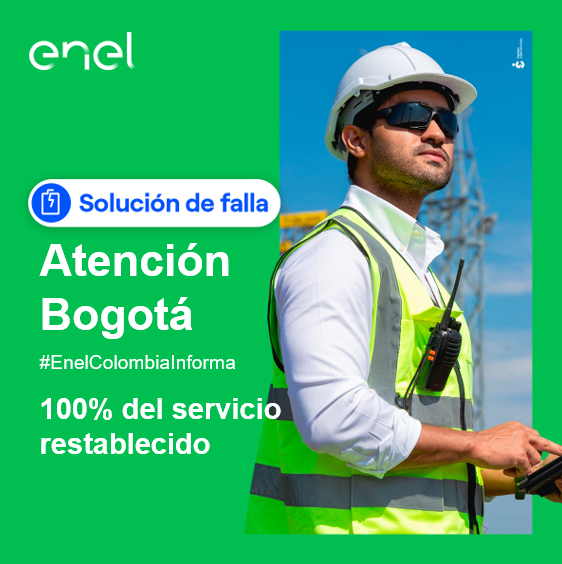 EnelClientesCO's tweet photo. #AtenciónBogotá el servicio quedó restablecido al 100% 👨🔧⚡
Los barrios que presentaban fallas:
#LasBrisas
#CalvoSur
#LasCruces
#BuenosAíres
#SantaBárbara
#ModeloSur
#SanJavier https://t.co/GlalLtCMg7