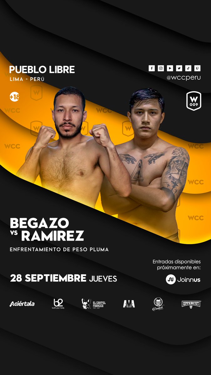 wccperu's tweet photo. 🔥PERÚ VS VENEZUELA🔥 🇵🇪 Miguel 'Danger' Ramírez vs Daniel Begazo 🇻🇪 este 28/09 en #WCCPeru9
¿Quien es tu favorito? 🥊

🎟 Entradas ya disponibles en @joinnus:
 
https://t.co/Rxt6nZ8x3Y https://t.co/CP0Sl48MUp