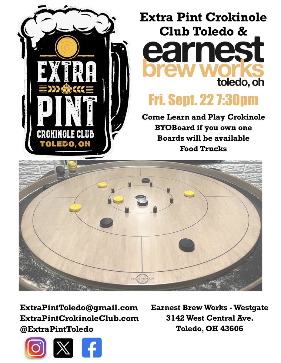 ExtraPintToledo's tweet image. Let’s make some new friends! Join @ExtraPintToledo and @earnestbeer this Friday for some #crokinole!
@ExtraPint 
@ExtraPintDallas 
@TraceyBoards