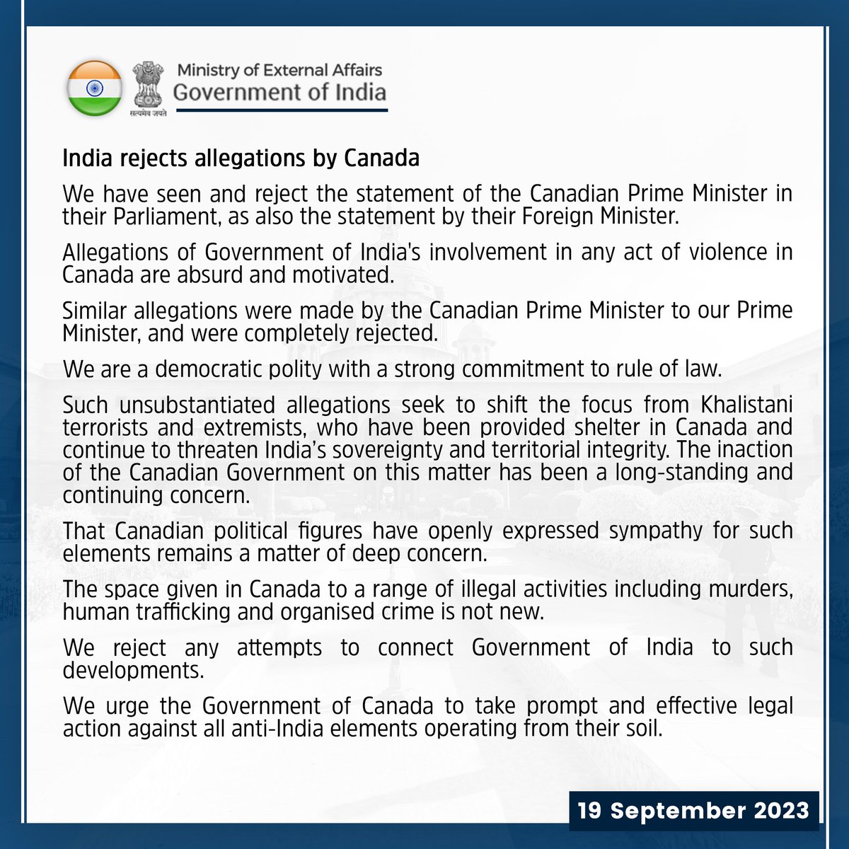 India rejects allegations by Canada: cutt.ly/xwcQmgJT