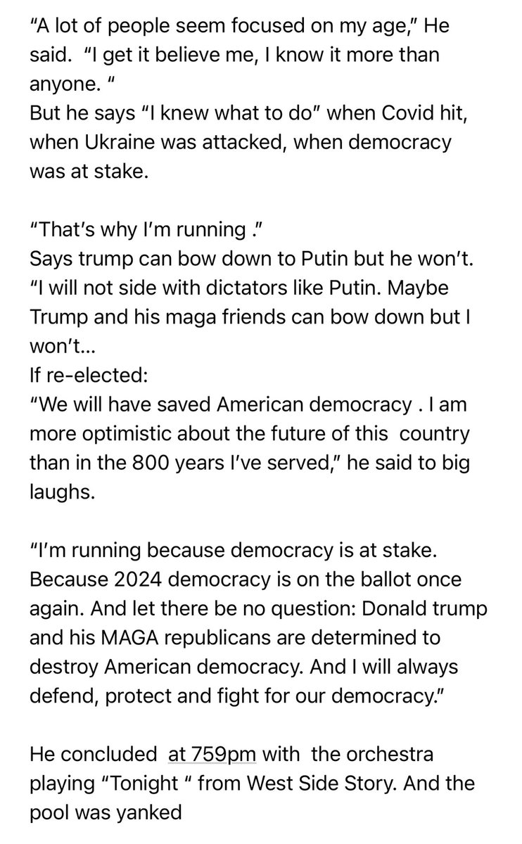 Full remarks President Biden gave below. This is exactly the right tone President Biden should be hitting with his age. Acknowledge that it's there, but pivot and reclaim it like it's no one's business. Let the record speak for itself because it's strong &amp; people love it.