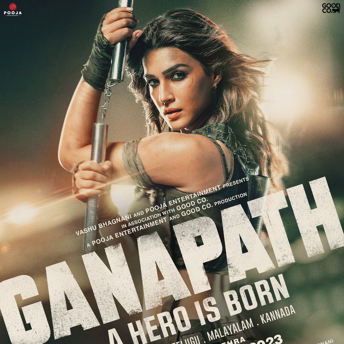 new poster of #GanapathPart1 💥

#KritiSanon in a never seen before this avatar... #MeetJassi 🔥

Kriti sanon as JASSI ✨

#GanapathAaRahaHai 
#Ganapath #TigerShroff 
#Bollywood #Trending 
#GanapathOn20thOctober