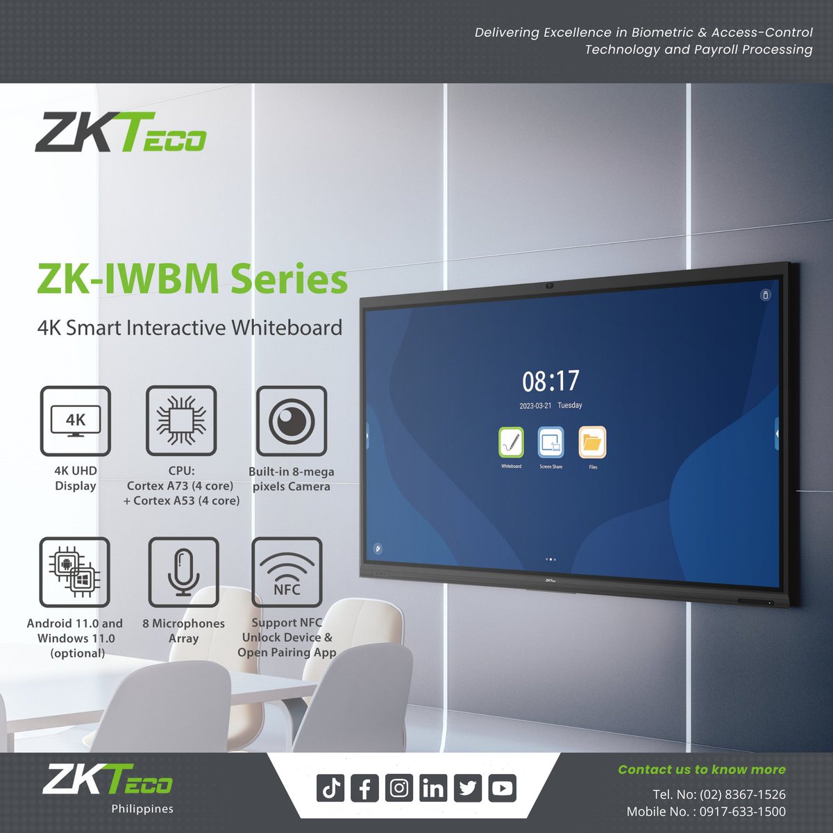 ZKTecoPH's tweet image. Introducing New Product Launch the 𝐙𝐊-𝐈𝐖𝐁𝐌 𝐒𝐞𝐫𝐢𝐞𝐬 4K Smart Interactive Whiteboard.

For more information, please visit our website zkteco.ph or message us directly here on our page.

#ZKTeco #ZKTecoPH #InteractiveDigitalBoard #4K #smartinteractiveboard