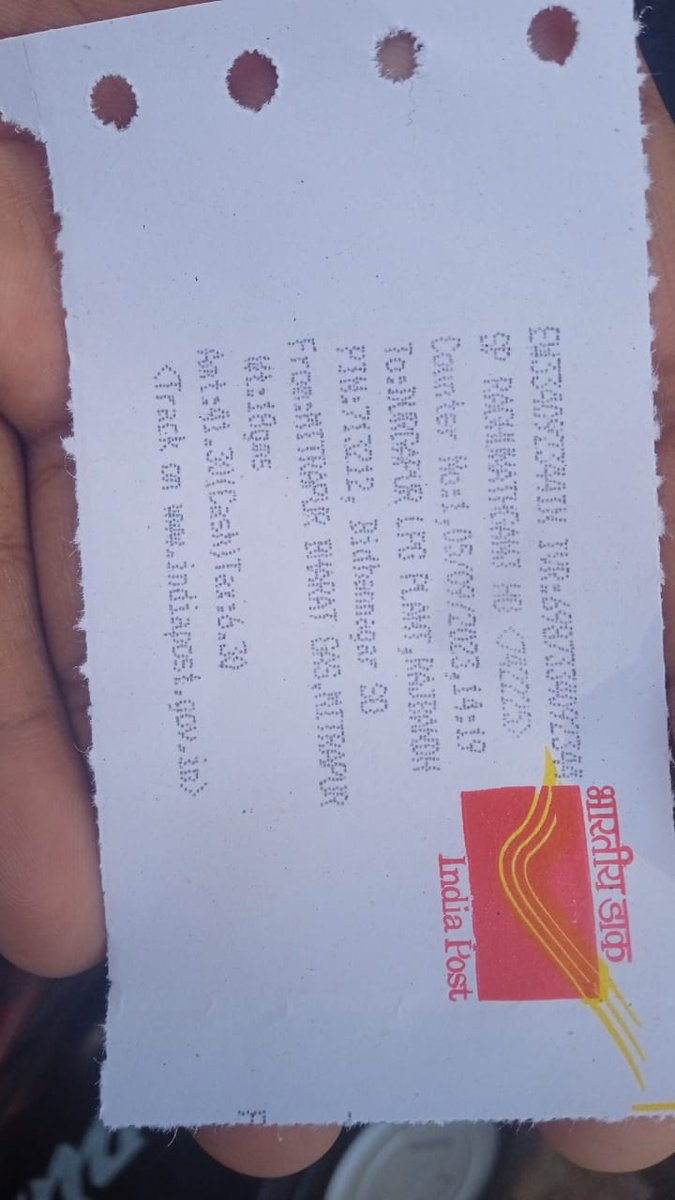01MDMEHEDI's tweet photo. @IndiaPostOffice
I'm sending speed post article on 05.09.2023 but till date 19.09.2023 article not delivered at BPCL PLANT LPG DURGAPUR
 No:EW334092344IN (Inland Speed Post) has been booked on 05/09/2023 14:19:04.*
Sending from Raghunathganj HO(742225) to Rajbandh (713212) https://t.co/k6CcmiGLpB