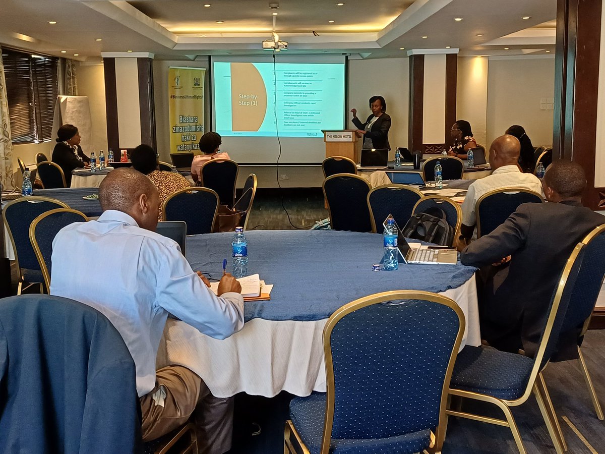 HakiKNCHR's tweet photo. @Kakuzi_Plc Human Rights Manager Ms. Wangechi shares their Operational Grievance Mechanism with @HakiKNCHR &amp; stakeholders during a 2 day workshop to review model guidelines for OGMs under the National Action Plan on Business nd Human Rights @thekhrc @BaseTitanium @kenya_chamber https://t.co/VyVevaifzs